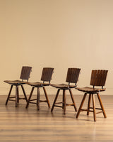 Set of 4 Slatted Wood Swivel Chairs Manner of Arthur Umanoff, 1960's