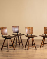 Set of 4 Slatted Wood Swivel Chairs Manner of Arthur Umanoff, 1960's