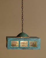Modernist Verdigris Solid Brass Pendant Light, American, 1970's