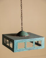 Modernist Verdigris Solid Brass Pendant Light, American, 1970's