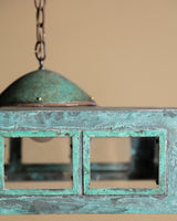Modernist Verdigris Solid Brass Pendant Light, American, 1970's