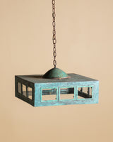 Modernist Verdigris Solid Brass Pendant Light, American, 1970's