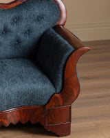 19th Century Biedermeier Mahogany Sofa in Brushed Ocean Wool - Lone Fox
