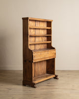 19th Century English Pine Stepback Cupboard w/ Plate Rack - Lone Fox