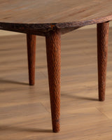 47" Round Solid Oak Gouge Carved Dining Table, France, 1950's - Lone Fox