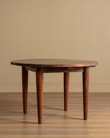 47" Round Solid Oak Gouge Carved Dining Table, France, 1950's - Lone Fox