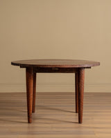 47" Round Solid Oak Gouge Carved Dining Table, France, 1950's - Lone Fox