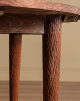 47" Round Solid Oak Gouge Carved Dining Table, France, 1950's - Lone Fox