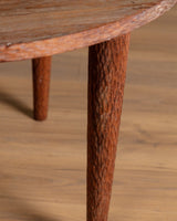 47" Round Solid Oak Gouge Carved Dining Table, France, 1950's - Lone Fox