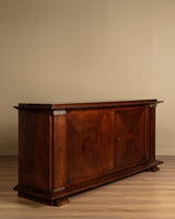92" Mahogany & Bronze Pillar Mount Sideboard Manner of Andre Arbus, France, 1950's - Lone Fox