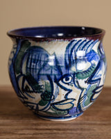Abstract Blue and Green Painted Studio Pottery Bowl, 1970s - Lone Fox