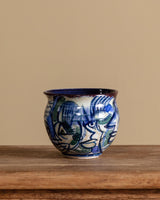 Abstract Blue and Green Painted Studio Pottery Bowl, 1970s - Lone Fox