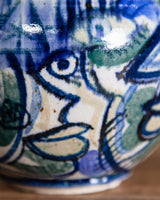 Abstract Blue and Green Painted Studio Pottery Bowl, 1970s - Lone Fox