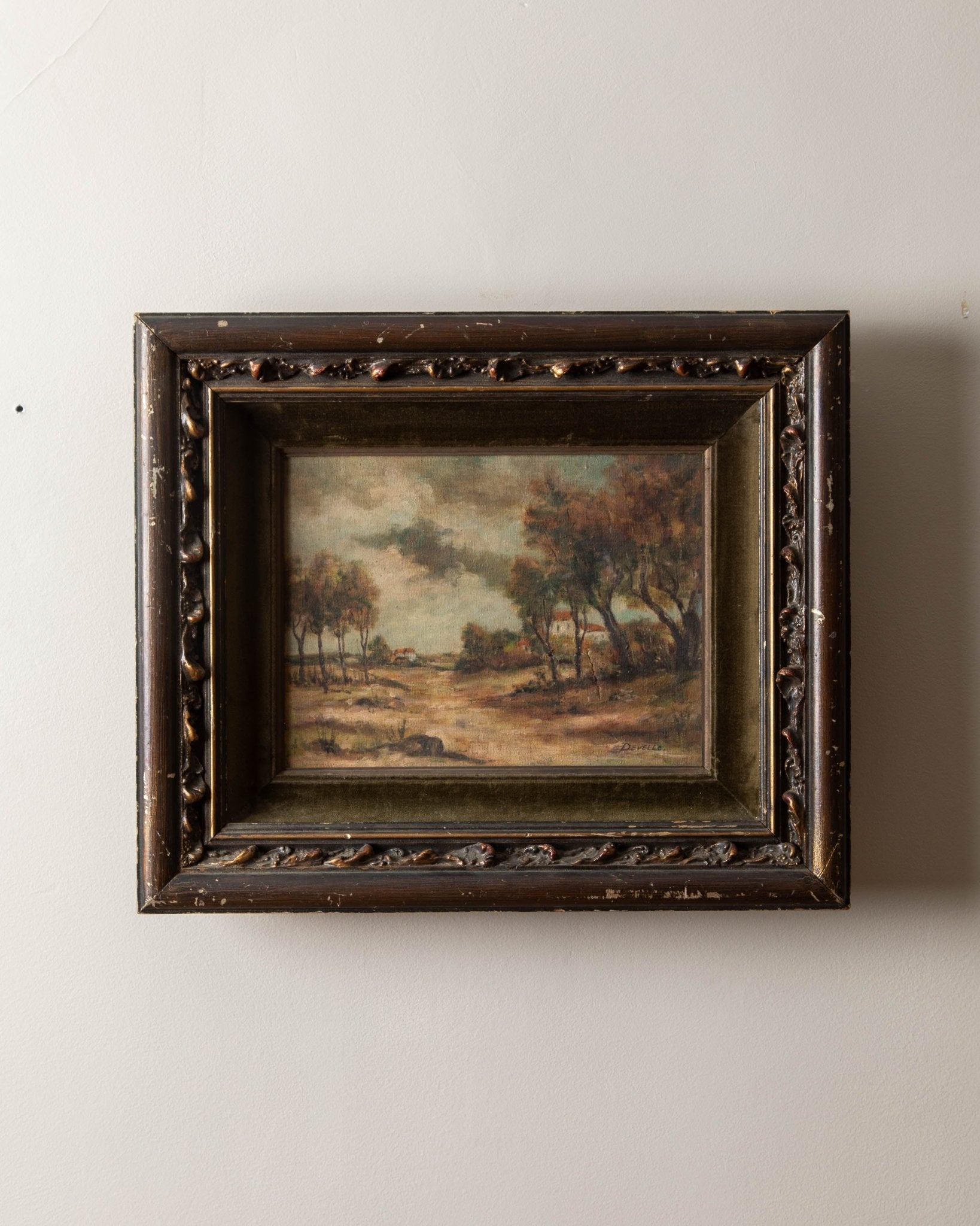 Antique Autumn Landscape Oil Painting by Devello - Lone Fox