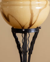 Art Deco Iron Lamp with Marbled Glass Globe, France, 1950's - Lone Fox