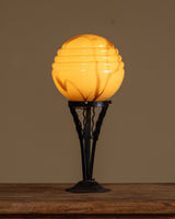 Art Deco Iron Lamp with Marbled Glass Globe, France, 1950's - Lone Fox