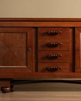 Art Deco Oak Paneled Door Sideboard w/ Turned Wood Pulls, France, 1940's - Lone Fox