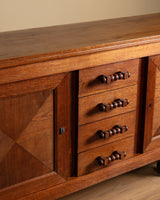 Art Deco Oak Paneled Door Sideboard w/ Turned Wood Pulls, France, 1940's - Lone Fox