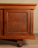 Art Deco Oak Paneled Door Sideboard w/ Turned Wood Pulls, France, 1940's - Lone Fox