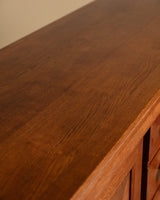 Art Deco Oak Paneled Door Sideboard w/ Turned Wood Pulls, France, 1940's - Lone Fox