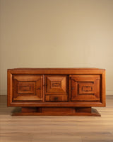 Art Deco Pedestal Base Oak & Brass Mounted Sideboard, France, 1940's - Lone Fox