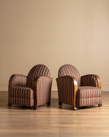 Art Deco Striped Oak Lounge Chair, France, Circa 1920s (2 available) - Lone Fox