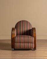 Art Deco Striped Oak Lounge Chair, France, Circa 1920s (2 available) - Lone Fox