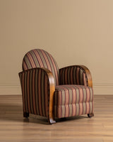 Art Deco Striped Oak Lounge Chair, France, Circa 1920s (2 available) - Lone Fox