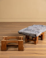 Belgian Bluestone & Oak Coffee Table, 1970's (2 Available) - Lone Fox