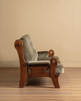 Belgian Oak Mortis & Tenon Sofa in Sage Velvet, 1960's - Lone Fox