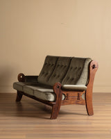 Belgian Oak Mortis & Tenon Sofa in Sage Velvet, 1960's - Lone Fox