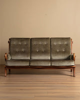 Belgian Oak Mortis & Tenon Sofa in Sage Velvet, 1960's - Lone Fox