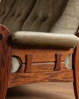 Belgian Oak Mortis & Tenon Sofa in Sage Velvet, 1960's - Lone Fox