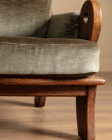 Belgian Oak Mortis & Tenon Sofa in Sage Velvet, 1960's - Lone Fox