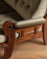 Belgian Oak Mortis & Tenon Sofa in Sage Velvet, 1960's - Lone Fox
