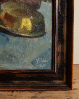 Belgian Still Life w/ Glass Bottle Oil Painting by Yolande Ide, 1950's - Lone Fox