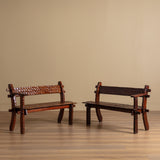 Brutalist Gouge Carved Mortise & Tenon Dining Set, France, 1940's (7 Pieces) - Lone Fox