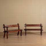 Brutalist Gouge Carved Mortise & Tenon Dining Set, France, 1940's (7 Pieces) - Lone Fox