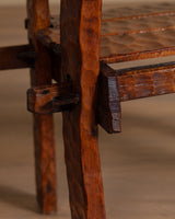 Brutalist Gouge Carved Mortise & Tenon Dining Set, France, 1940's (7 Pieces) - Lone Fox