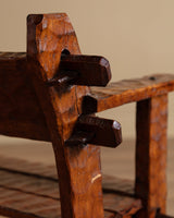 Brutalist Gouge Carved Mortise & Tenon Dining Set, France, 1940's (7 Pieces) - Lone Fox