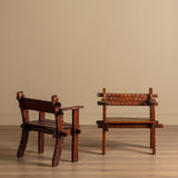 Brutalist Gouge Carved Mortise & Tenon Dining Set, France, 1940's (7 Pieces) - Lone Fox