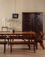 Brutalist Gouge Carved Mortise & Tenon Dining Set, France, 1940's (7 Pieces) - Lone Fox