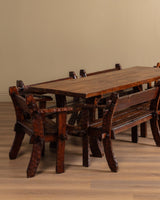 Brutalist Gouge Carved Mortise & Tenon Dining Set, France, 1940's (7 Pieces) - Lone Fox