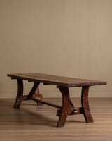 Brutalist Gouge Carved Mortise & Tenon Dining Set, France, 1940's (7 Pieces) - Lone Fox