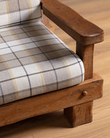 Brutalist Oak Armchairs in New Hampshire Plaid, Netherlands, 1970's (2 available) - Lone Fox
