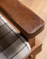 Brutalist Oak Armchairs in New Hampshire Plaid, Netherlands, 1970's (2 available) - Lone Fox