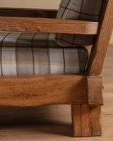 Brutalist Oak Armchairs in New Hampshire Plaid, Netherlands, 1970's (2 available) - Lone Fox