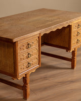 Brutalist Oak Executive Desk w/ Wavy Apron by Henry Kjaernulf, Denmark, 1960s - Lone Fox