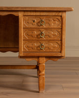 Brutalist Oak Executive Desk w/ Wavy Apron by Henry Kjaernulf, Denmark, 1960s - Lone Fox