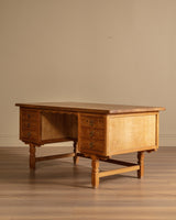 Brutalist Oak Executive Desk w/ Wavy Apron by Henry Kjaernulf, Denmark, 1960s - Lone Fox